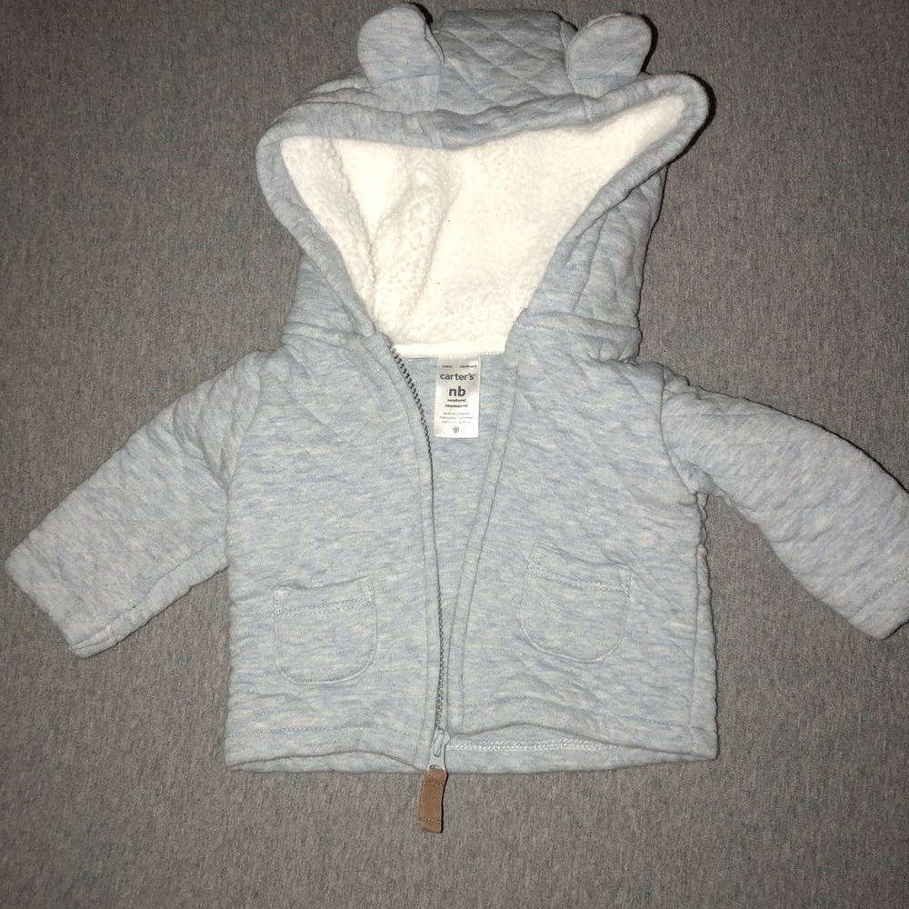 Carters newborn blue zip up fleece hood with ears